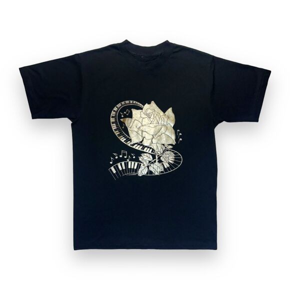 Vintage 80s Single Stitch T-Shirt ScreenStars Gold Rose Piano Keys Graphic Tee - Picture 11 of 13